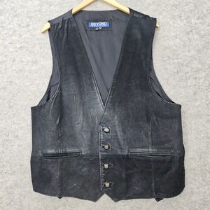 Beyond Leather Vest Womens XL Black Genuine Leather V-Neck Button Front Pocketed